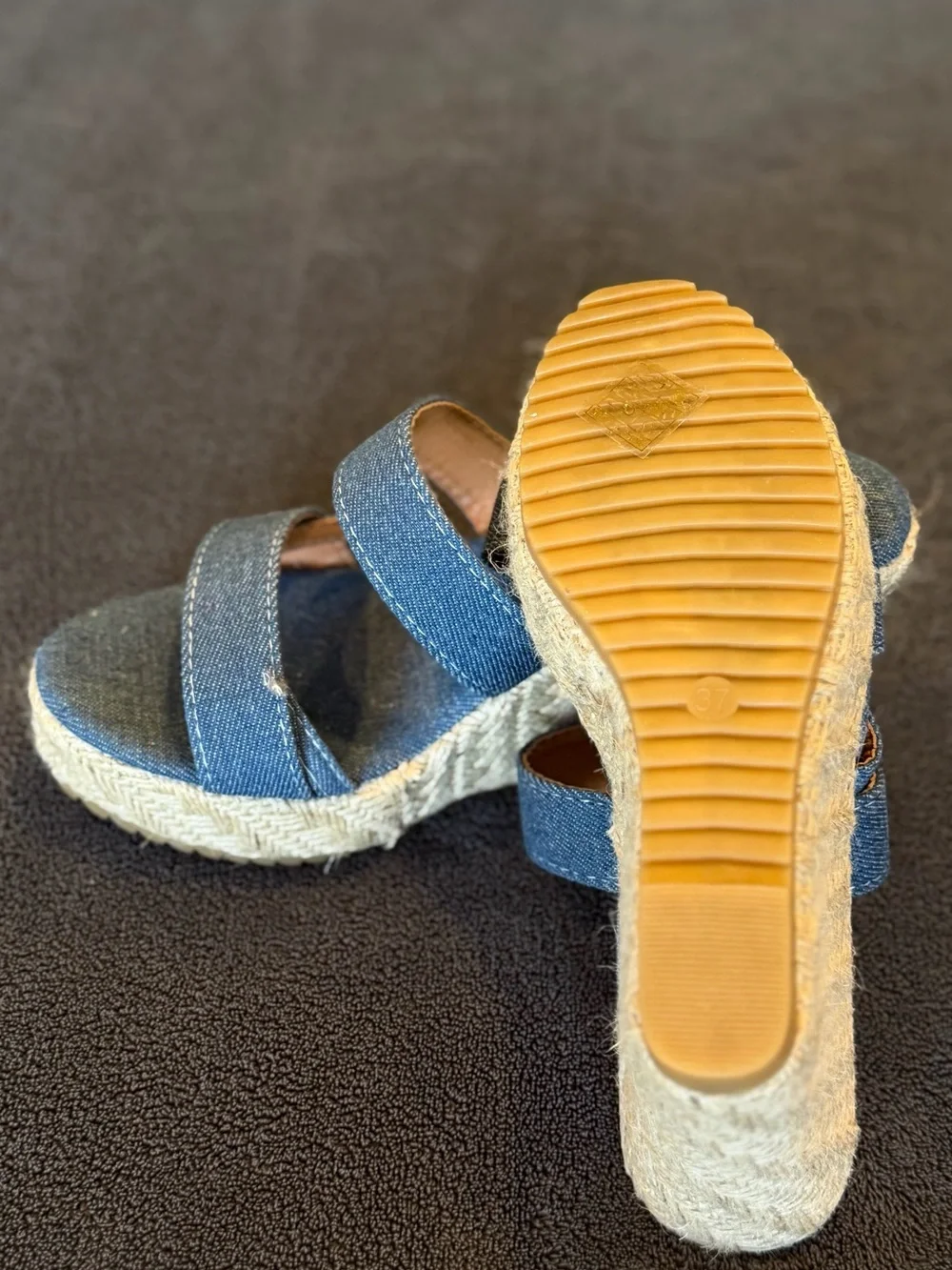 Denim Espadrille Wedge Sandals - Blue